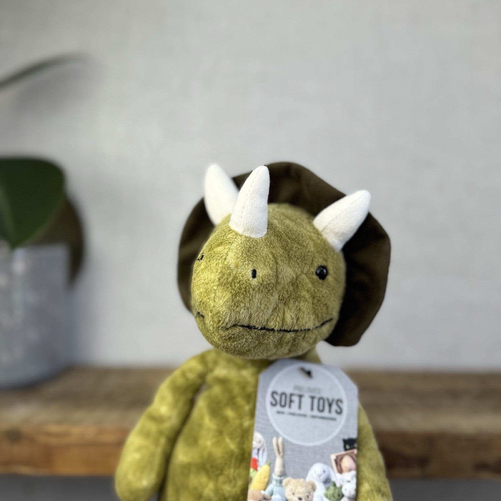 Jellycat Trevor Triceratops - Mottled Mix Green Dinosaur Beanie Plush Toy 12"