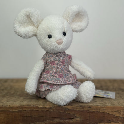 Jellycat Posy Myrtle Mouse - Rare Retired Small White Mouse Floral Dress 9"