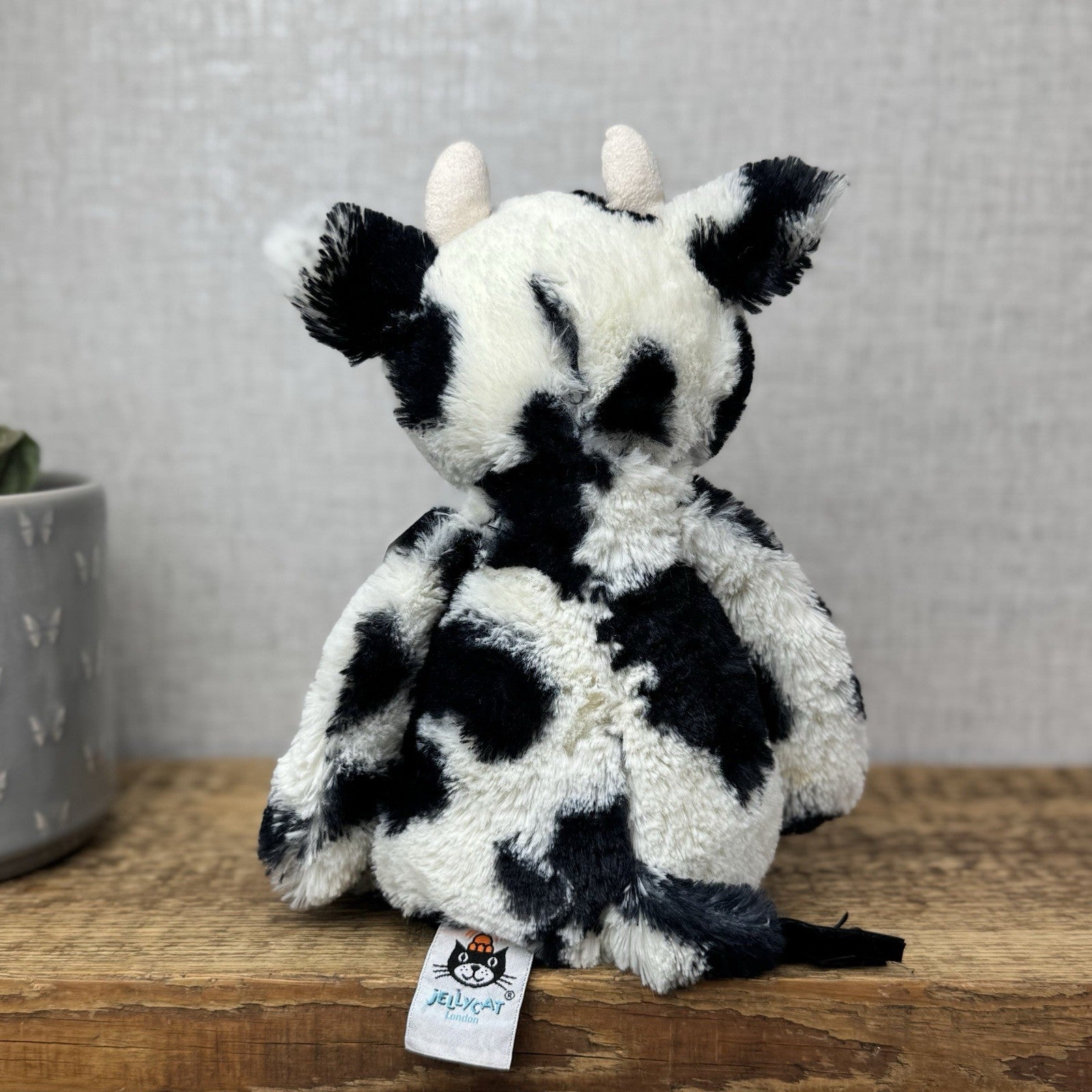 Jellycat Medium Bashful Cow Calf - Beanie Cow Spotty Black White Farm Plush 12"