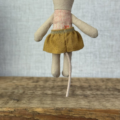 Maileg Little Sister - Red Check Bodice, Yellow Skirt, Miniature Maileg Mouse