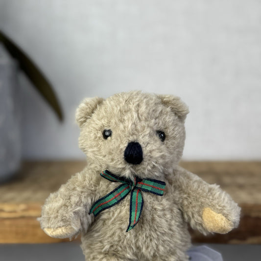 Manhattan Toy Company Mini Vintage Bear - Tartan Bow Tiny Bear Traditional 6”