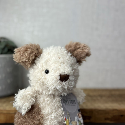 Jellycat Little Pup - Beige & Tan Small Curly Fur Puppy Beanie Toy Dog 7" (#2)