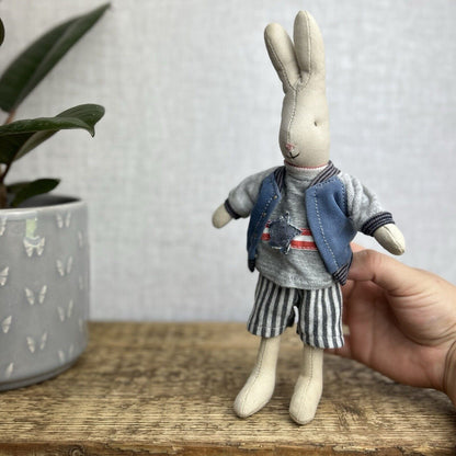 Maileg Mini Rabbit Boy With Clothing - Retired Rabbit Boy Collectible - Star Top