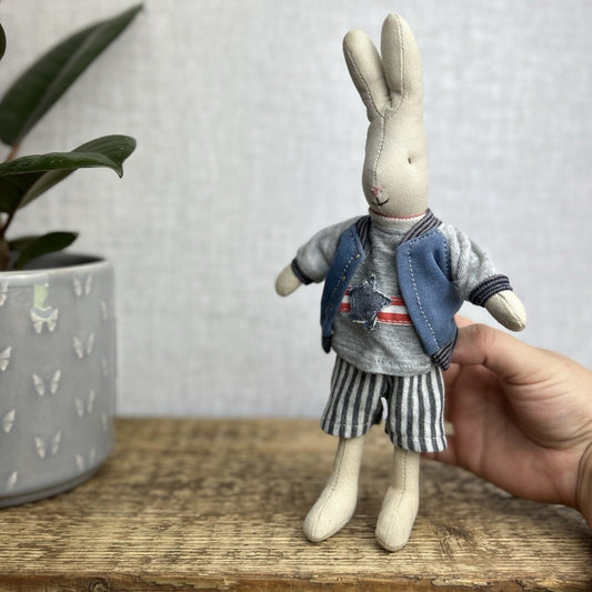 Maileg Mini Rabbit Boy With Clothing - Retired Rabbit Boy Collectible - Star Top
