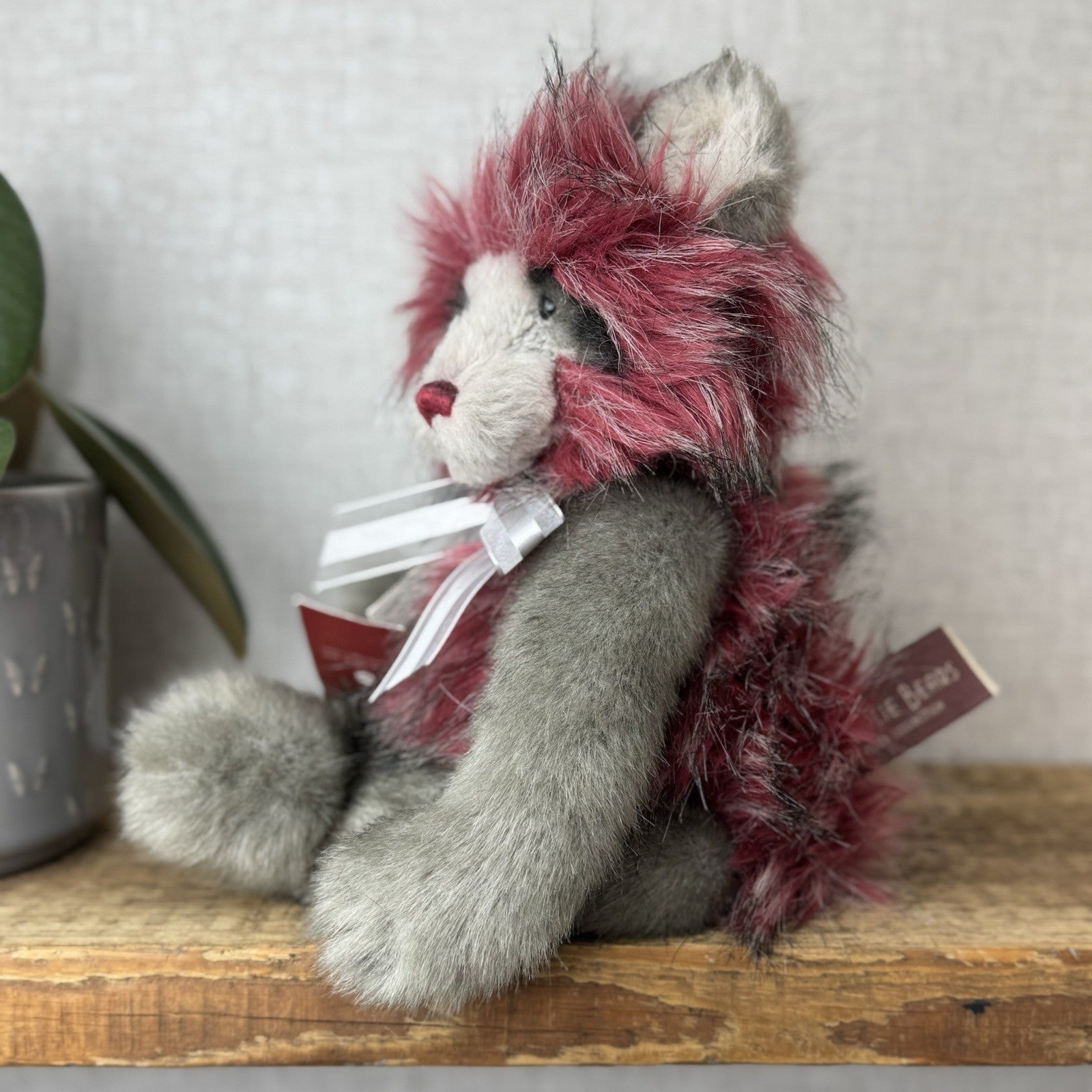 Charlie Bear Grover Teddy Bear - Grey/red Bear New Tags Isabelle Lee 32cm