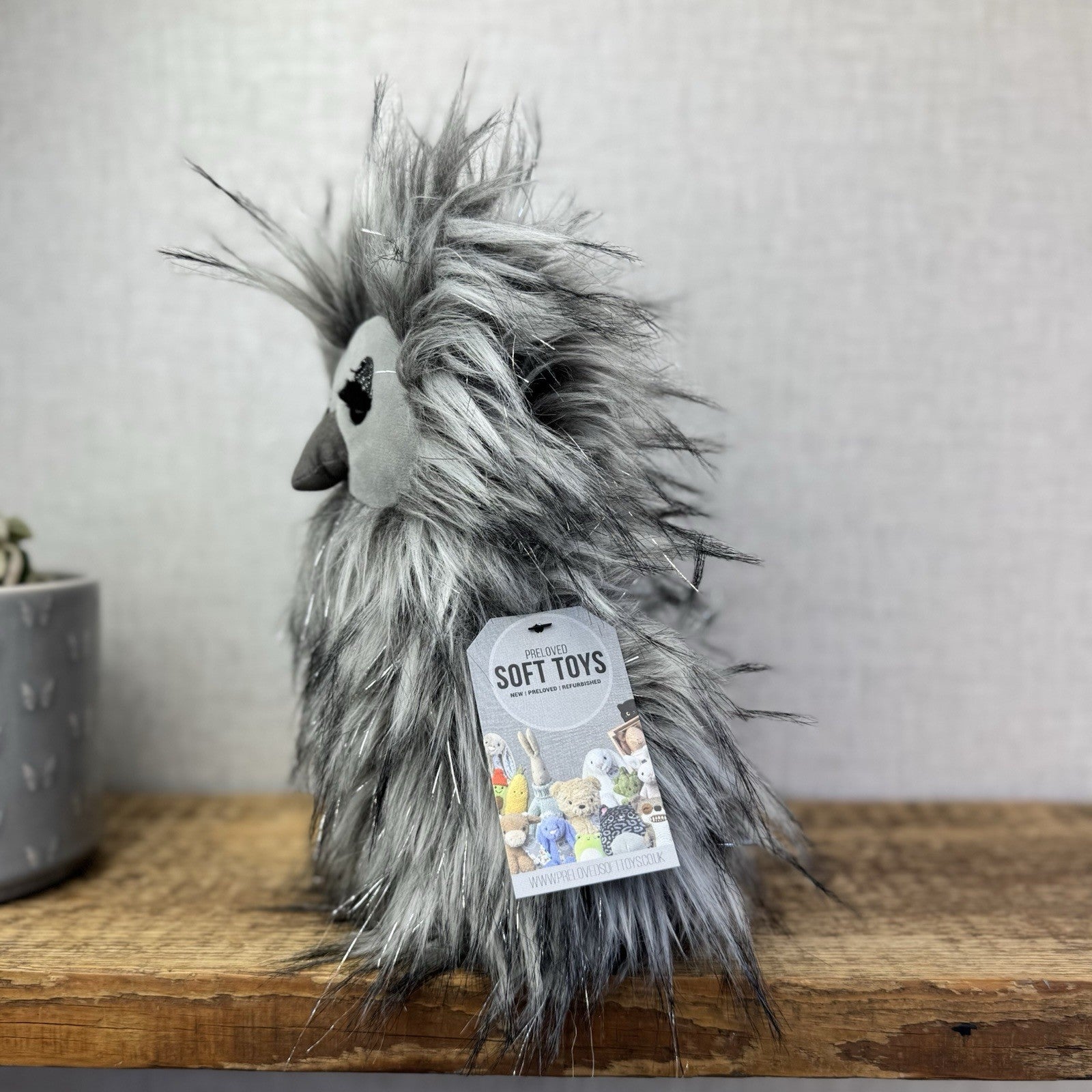 Jellycat Gloria Owl - Large Fluffy Owl Rare Retired Grey/Silver Sparkly Bird 12"