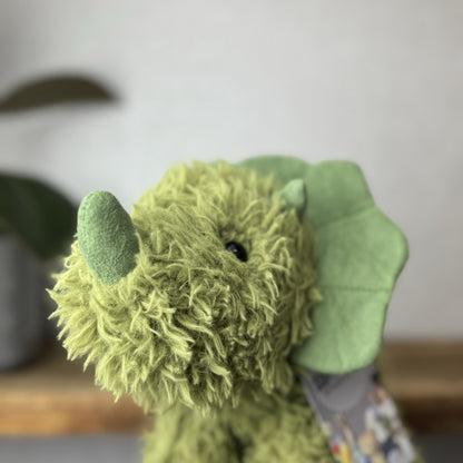 Jellycat Curvie Dino - Green Fluffy Sitting Dinosaur Plush Beanie - Medium 8” 