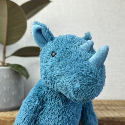 Jellycat Cushy Rhino Blue - Blue Textured Rhino Plush Beanie Collectible 12"