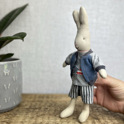 Maileg Mini Rabbit Boy With Clothing - Retired Rabbit Boy Collectible - Star Top