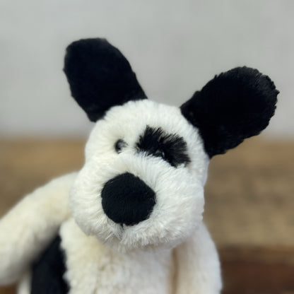 Jellycat Bashful Black & Cream Puppy Dog - Small Beanie Dog Retired Plush 8”