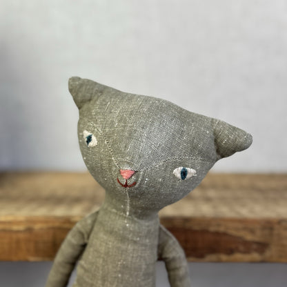 Maileg Medium Cat - Grey Retired Cat With Christmas Knitted Clothing - Rare 14"