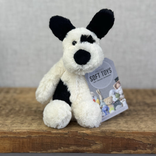 Jellycat Bashful Black & Cream Puppy Dog - Small Beanie Dog Retired Plush 8”