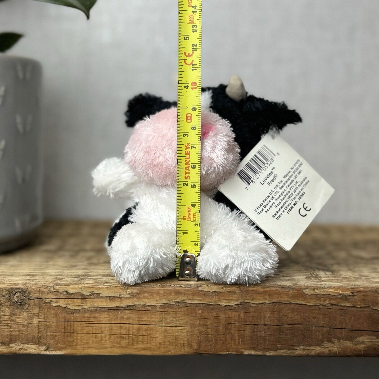 Russ Berrie Luvvies - Fred The Cow Beanie - Pudding Cow Soft Toy Tiny 4”
