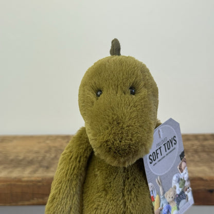 Jellycat Small Bashful Green Dino - Green Olive Beanie Dinosaur Soft Toy 8”
