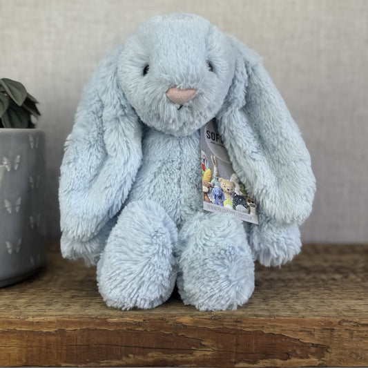Jellycat Medium Bashful Blue Bunny - Baby Blue Rabbit Beanie Medium 12" (#2)