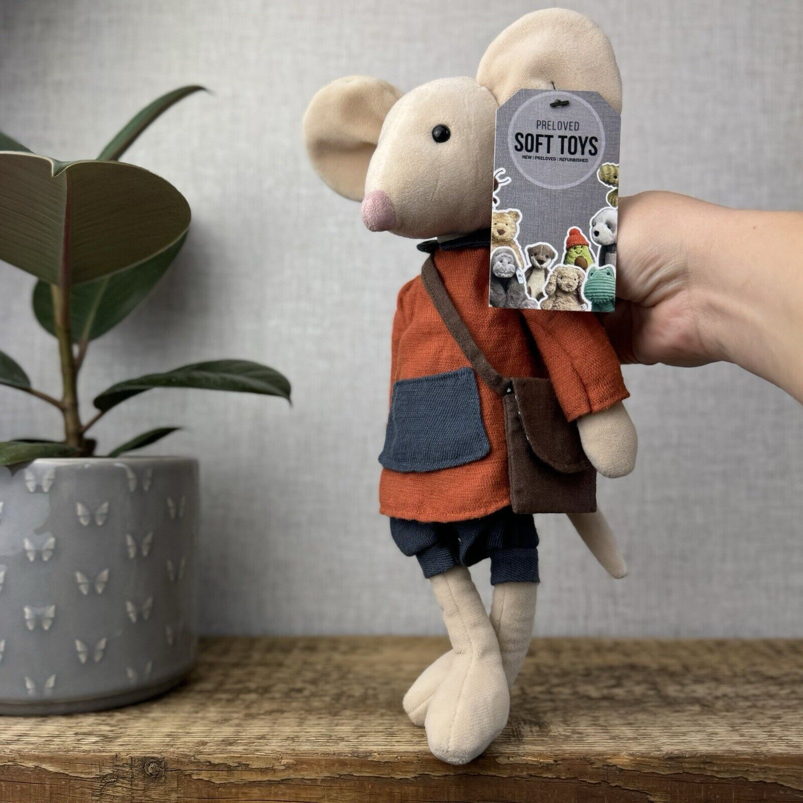 Jellycat Pedlar Mouse - Jellycat Mouse With Clothes & Bag Retired Rare 12"