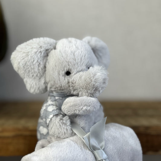 Jellycat Bedtime Elephant Soother - Grey Elephant In Pyjamas Soother Blanket