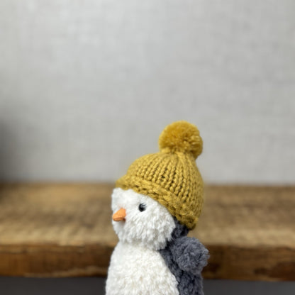 Jellycat Wee Penguin In Ochre Bobble Hat - Mini Penguin Plush Winter Toy 6”