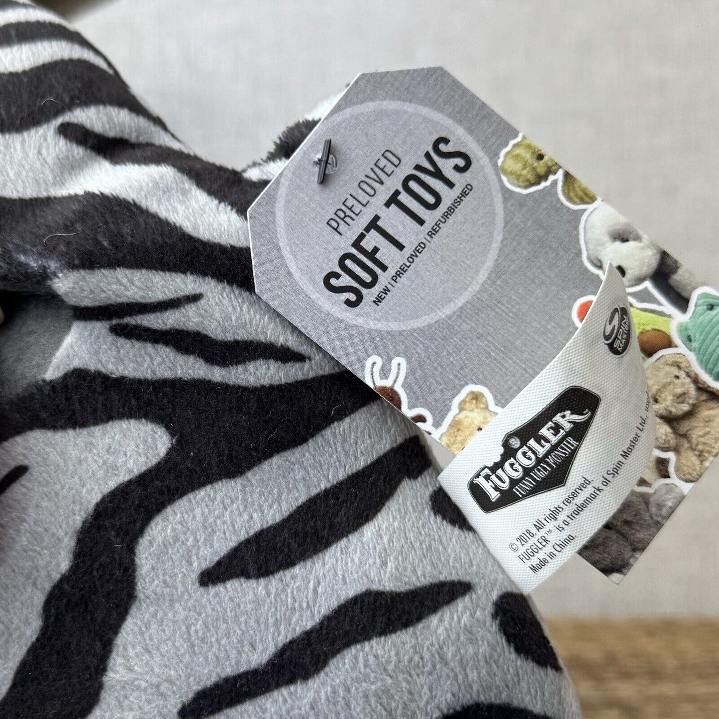 Fuggler Oogah Boogah Zebra Print - Grey Striped Fuggler Soft Toy Plush Grey