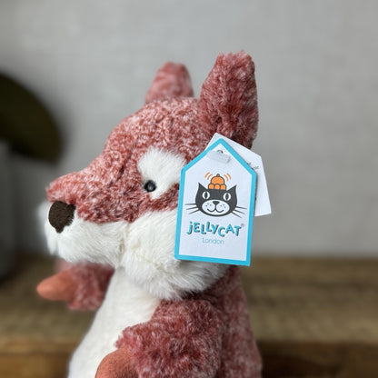 Jellycat Ambrosie Fox - Sitting Red Mottled Fox Beanie Plush Toy Woodland 9"