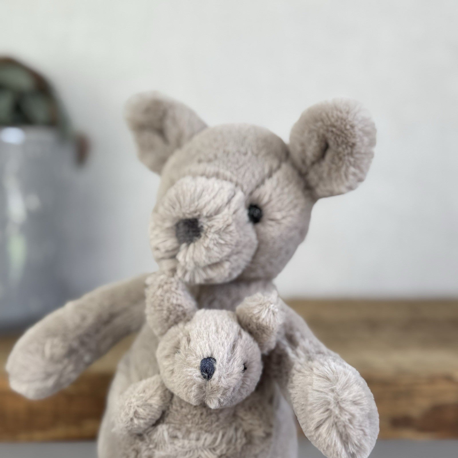 Jellycat Small Kara Kangaroo - Small Grey Kangeroo & Baby Joey 9" Rare