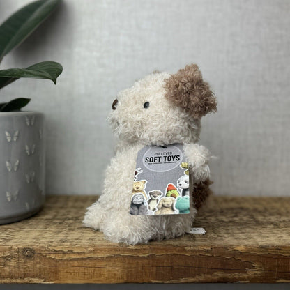 Jellycat Little Pup - Beige & Tan Small Curly Fur Puppy Beanie Toy Plush Dog 7"
