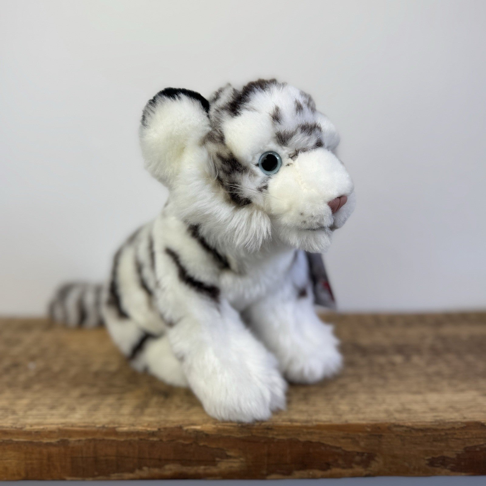 Living Nature White Tiger Soft Toy - Small White/Grey Wild Cat Beanie Plush