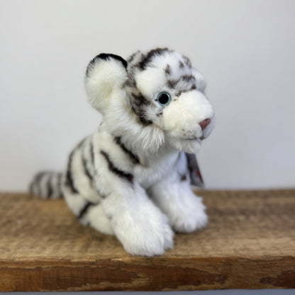 Living Nature White Tiger Soft Toy - Small White/Grey Wild Cat Beanie Plush