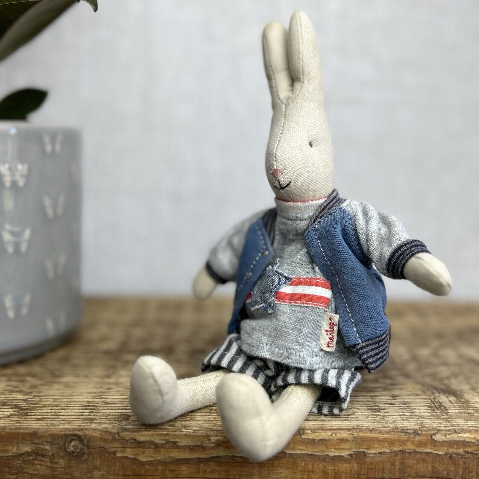 Maileg Mini Rabbit Boy With Clothing - Retired Rabbit Boy Collectible - Star Top