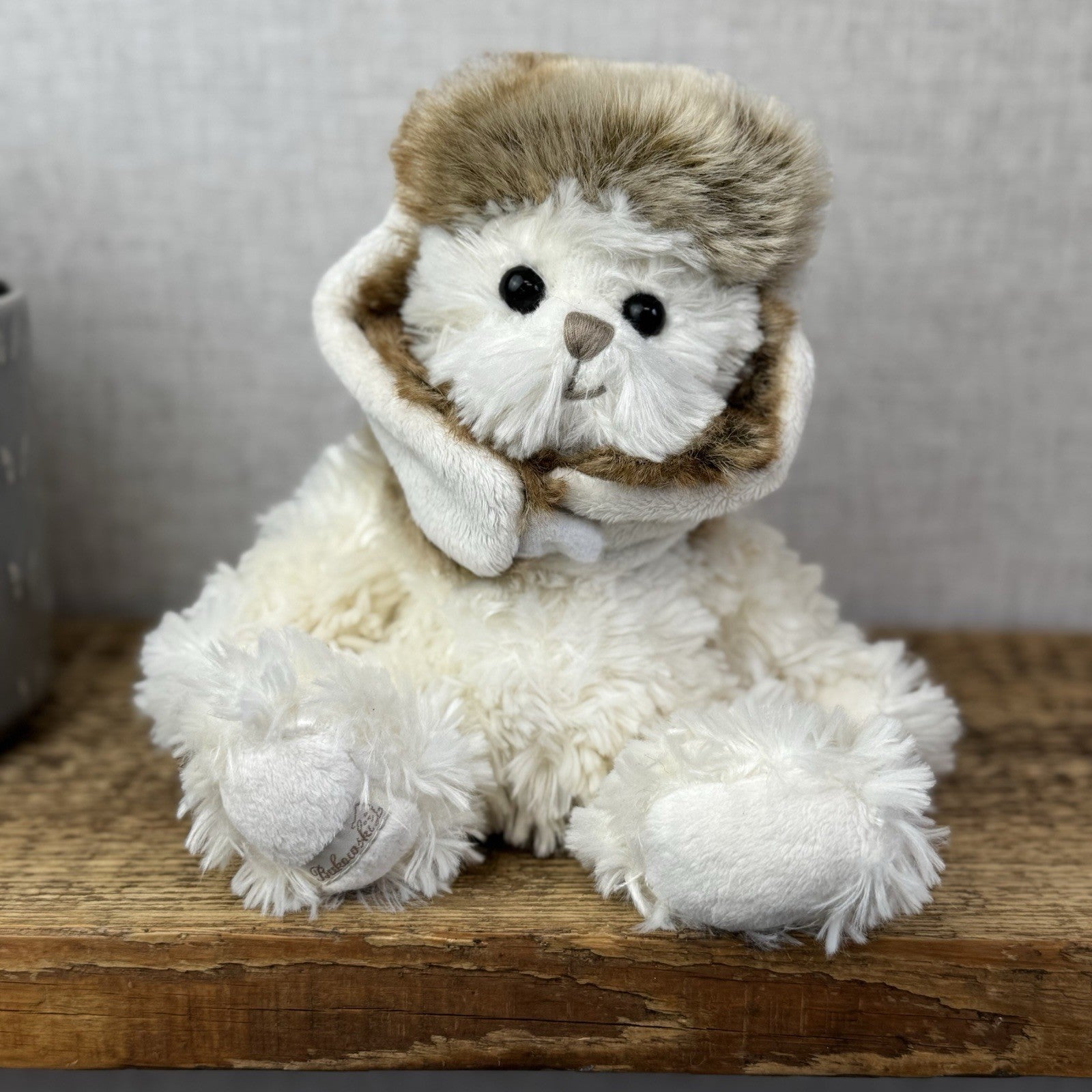 Bukowski Bear In Winter Hat White Bear Brown Fur Hat Winter White Bear Beanie 8"