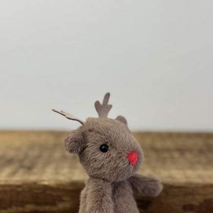Jellycat Fluffy Reindeer - Tiny Brown Mini Reindeer Beanie Soft Toy 4" Rare