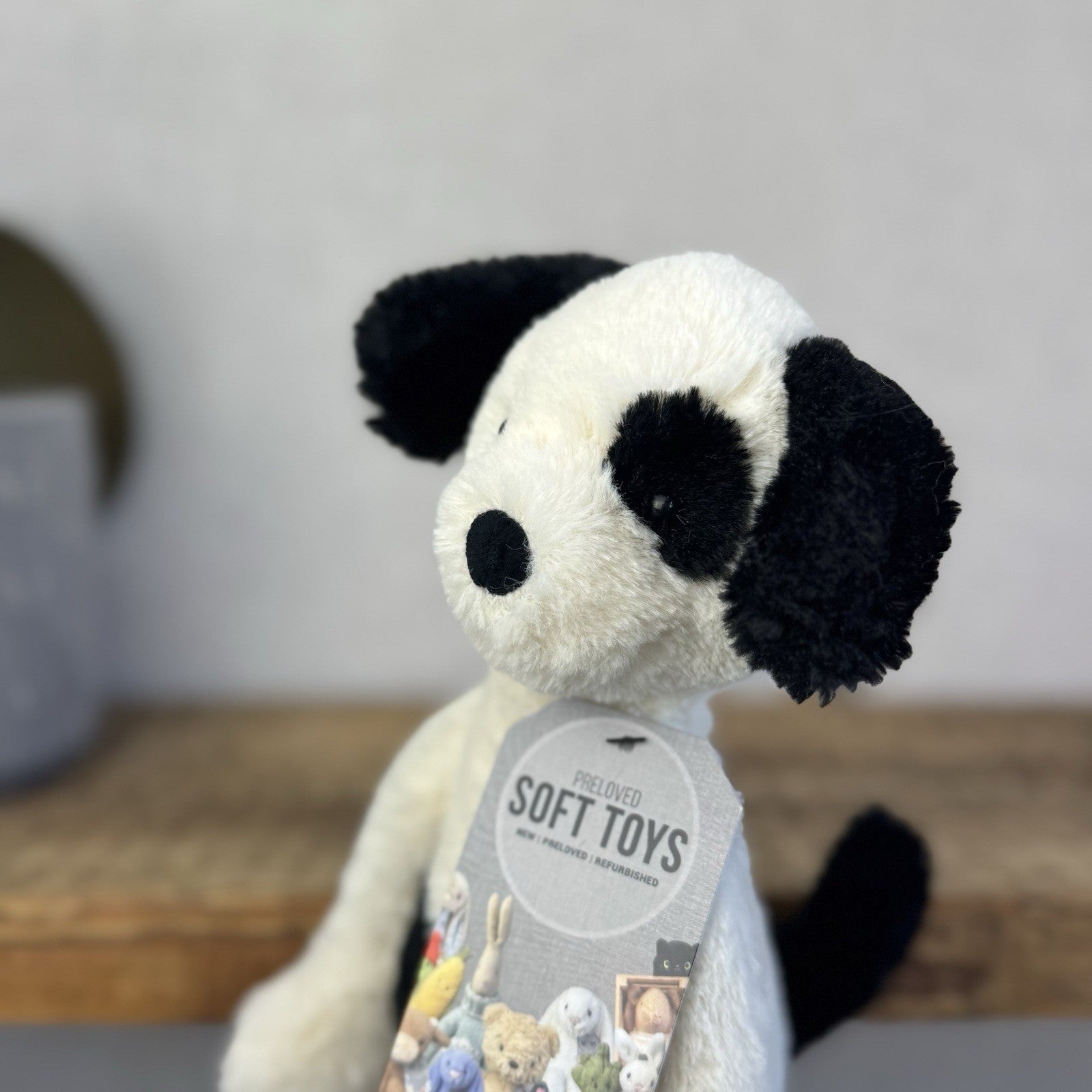 Jellycat Pitterpat Puppy Dog - Long Leg Puppy Jellycat - Black & Cream Puppy 14"