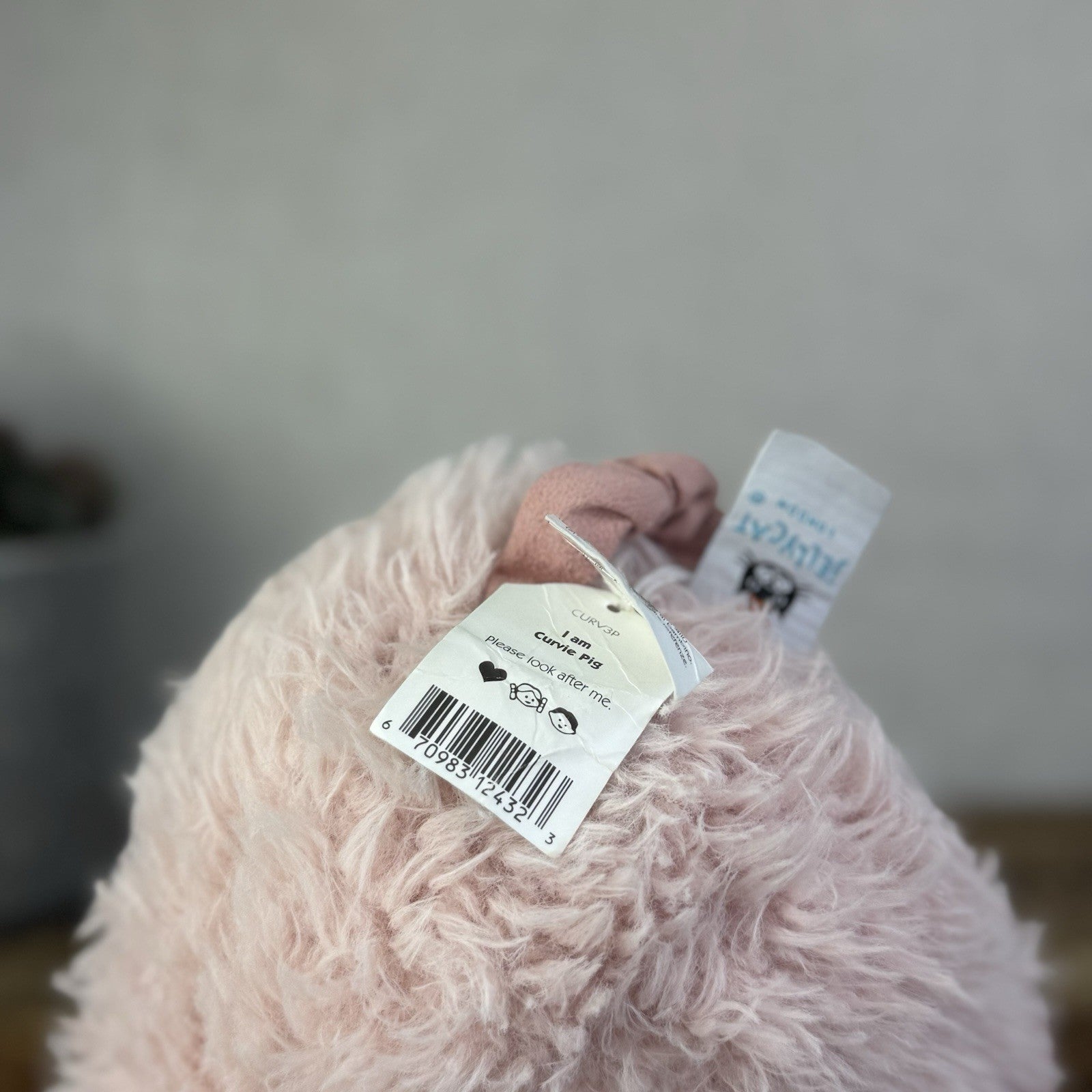 Jellycat Curvie Pig - Sitting Fluffy Curly Pink Plush Beanie Medium 9" (Tags)