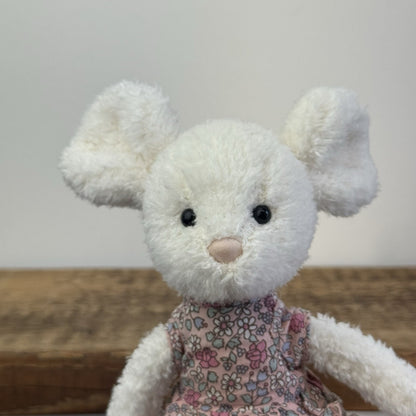 Jellycat Posy Myrtle Mouse - Rare Retired Small White Mouse Floral Dress 9"