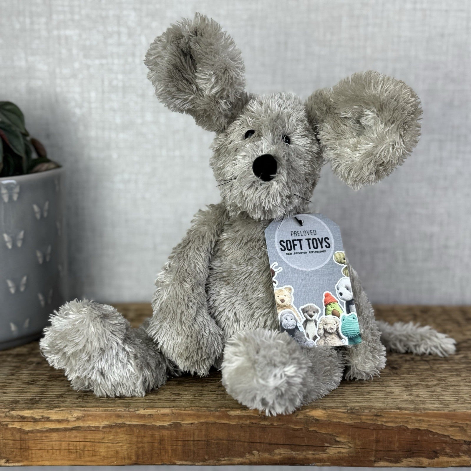 Jellycat  Tumbler Mous - Grey Scruffy Bunglie Style Mouse Beanie Plush 11” NWOT
