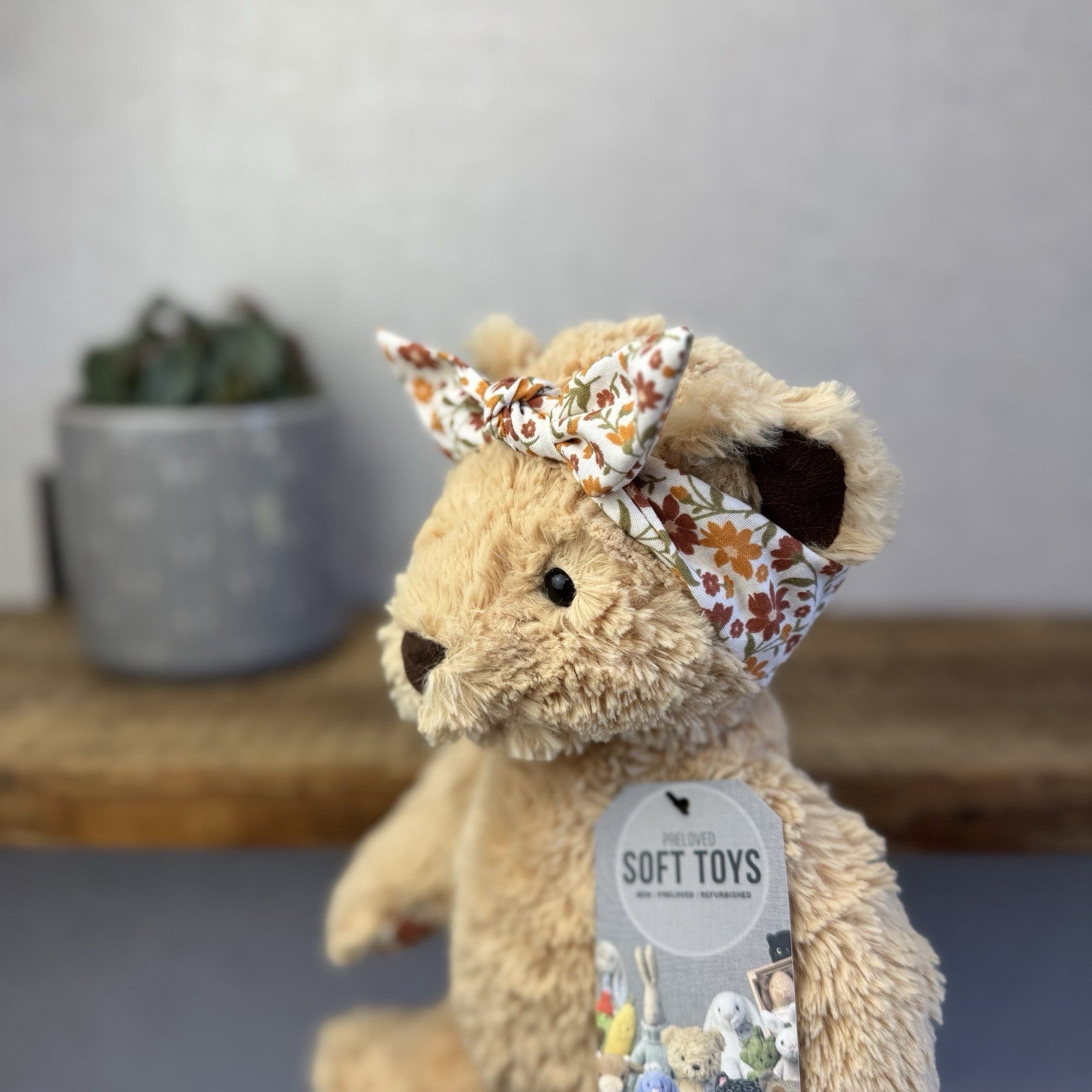 Jellycat "Autumn" Bear - Custom Edward Bear Soft Toy Blossom Print Paws 12" OOAK
