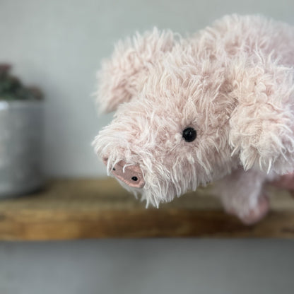 Jellycat Curvie Pig - Sitting Fluffy Curly Pink Plush Beanie Medium 9" (Tags)