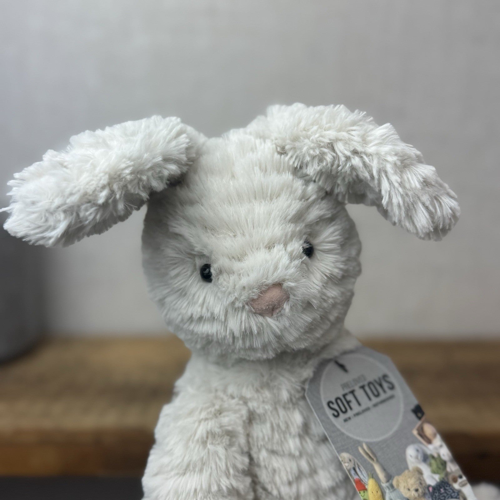 Jellycat Medium Fuddlewuddle Grey Bunny Rabbit - Texture Sitting Bunny 9” Rare