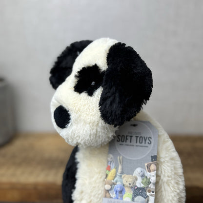 Jellycat Bashful Black & Cream Puppy Dog - Medium Beanie Dog Retired Plush 12”