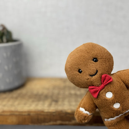 Jellycat Small Jolly Gingerbread Fred - Older Style Red Bow Gingerbread Plush 9"