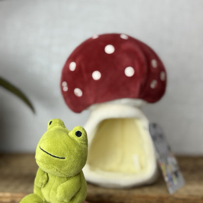 Jellycat Forest Fauna Mushroom Frog - Toadstool House Mini Frog Beanie Plush 8"