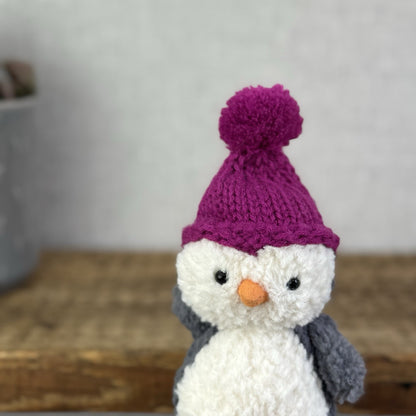 Jellycat Wee Penguin In Purple Bobble Hat - Mini Penguin Plush Winter 6” (#2)