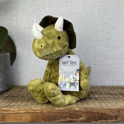 Jellycat Trevor Triceratops - Mottled Mix Green Dinosaur Beanie Plush Toy 12"