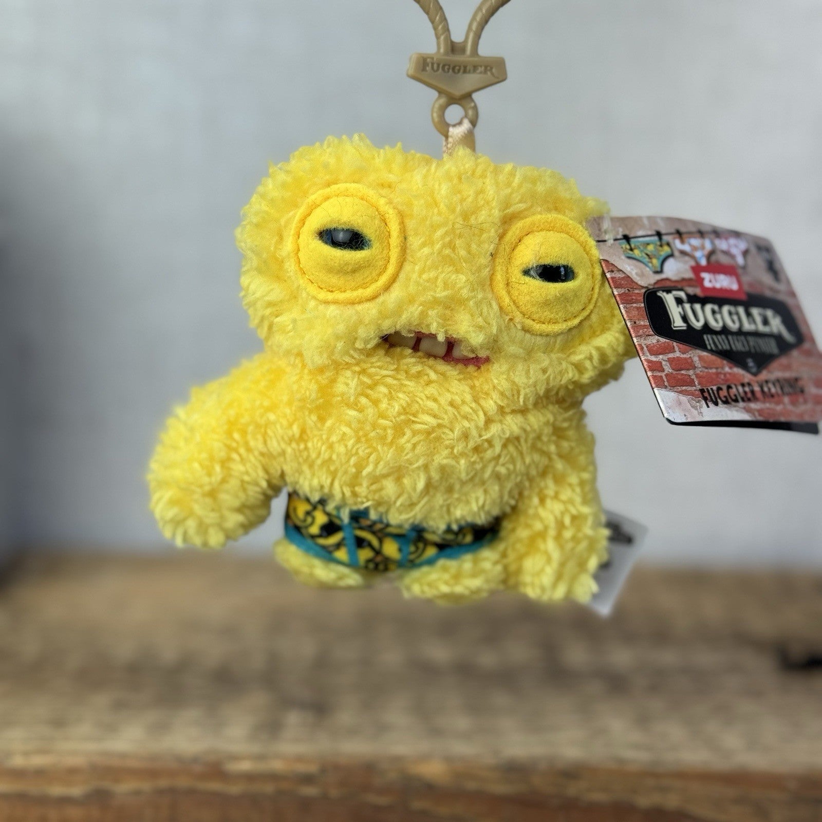 Fuggler Keyring Plush Bag Clip Toy - Yellow Squidge With Pants Series 4 NWT