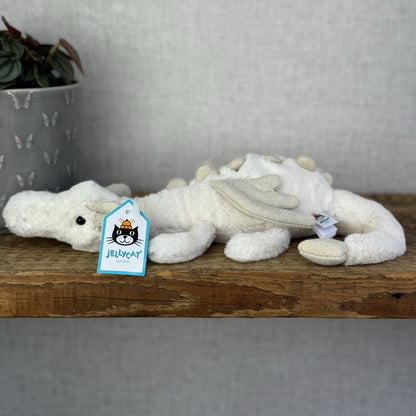 Jellycat Little Snow Dragon - White Dragon Laying Soft Toy Retired New With Tags