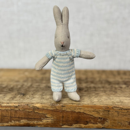 Maileg Micro Rabbit - Mint/Off White Knitted Romper Suit NWOT 
