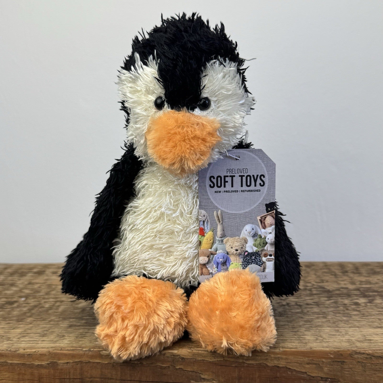 Jellycat Small Bunglie Penguin - Black/White Curly Fur Beanie Penguin Bird 11"