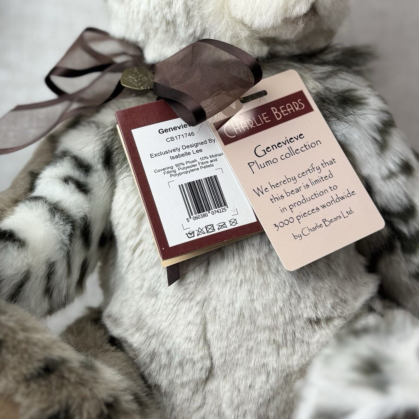 Charlie Bear Genevieve - Plumo Collection - Isabelle Lee Bear Neutral Bear 17”