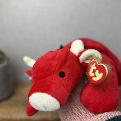 TY Pillow Pals Collection 1997 - Red Floppy Cow Pillow Plush Collectible 14"