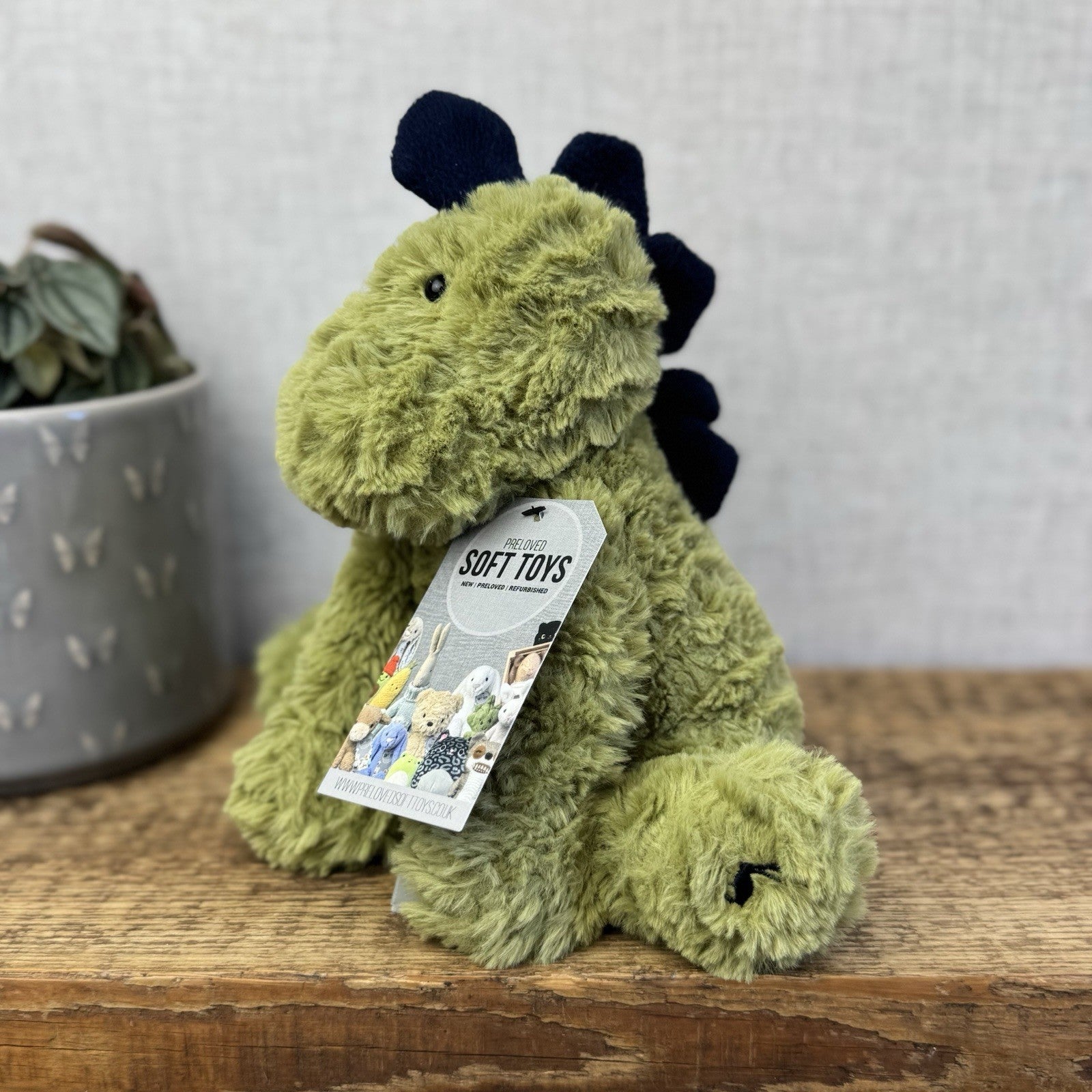 Joules Plush Green Dinosaur 8" Soft Toy - Medium Beanie Green Dino Plush Teddy 